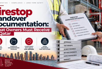 Firestop handover documentation checklist for building owners in Qatar, including approvals, test reports, as-built drawings, installation records and warranty documents.